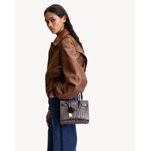 Brown Saint Laurent Nano Sac de Jour in Crocodile-Embossed Leather, view 2 | Totes & Top-Handle Bags