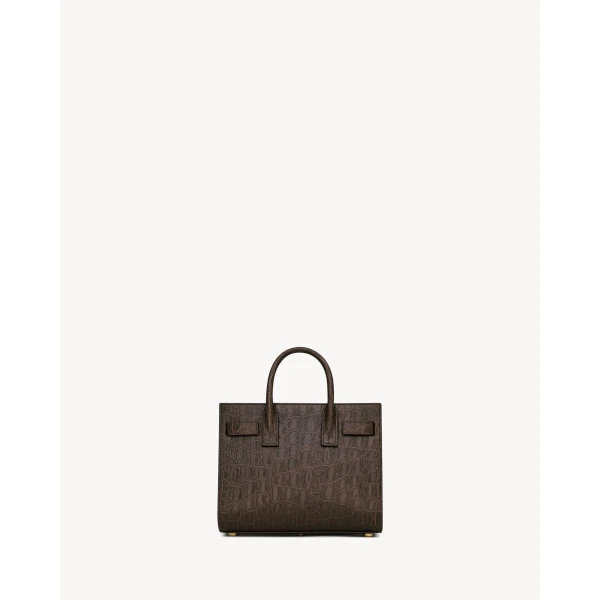 Brown Saint Laurent Nano Sac de Jour in Crocodile-Embossed Leather, view 3 | Totes & Top-Handle Bags