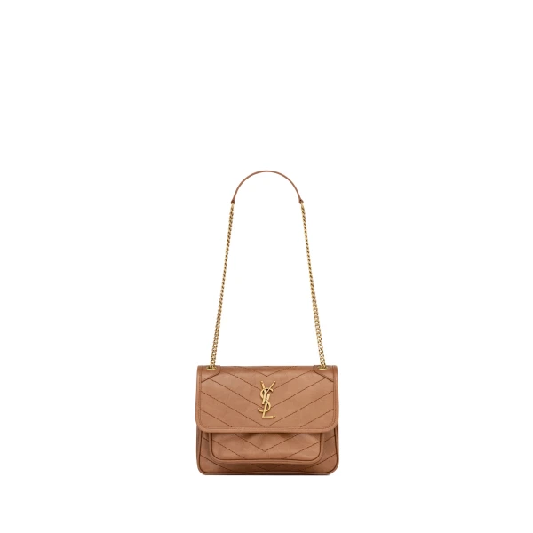 Brown Saint Laurent Niki Baby in Vintage Leather, Light Caramel | Shoulder & Crossbody Bags