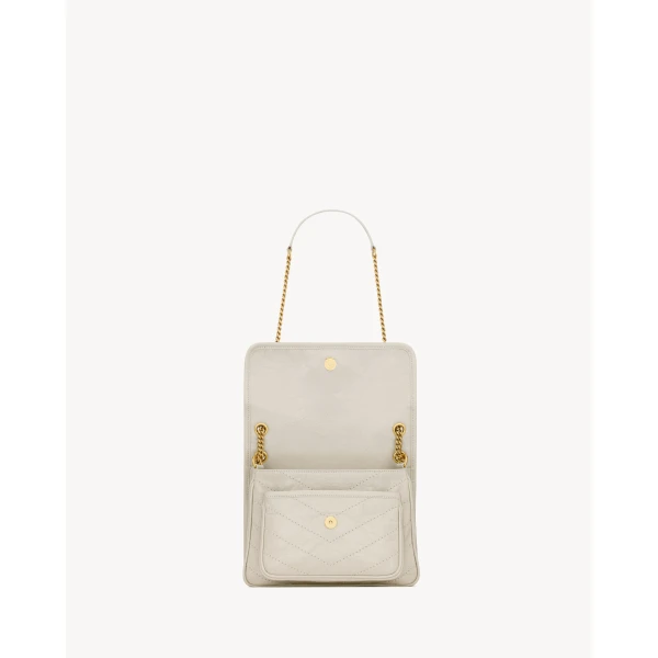 Ivory Saint Laurent Niki Baby in Vintage Leather, White, view 4 | Shoulder & Crossbody Bags