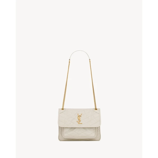 Ivory Saint Laurent Niki Baby in Vintage Leather, White | Shoulder & Crossbody Bags