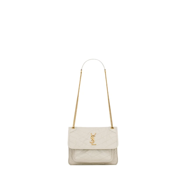 Ivory Saint Laurent Niki Baby in Vintage Leather, White | Shoulder & Crossbody Bags