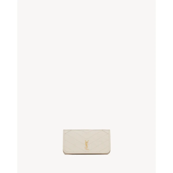 Ivory Saint Laurent Niki Chain Pouch in Vintage Leather, White, view 2 | Clutch Bags