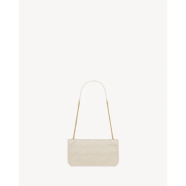 Ivory Saint Laurent Niki Chain Pouch in Vintage Leather, White, view 3 | Clutch Bags