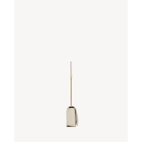 Ivory Saint Laurent Niki Chain Pouch in Vintage Leather, White, view 4 | Clutch Bags