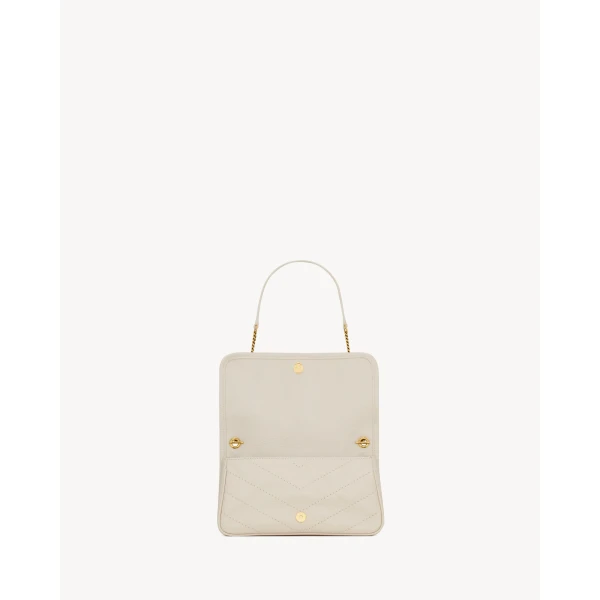 Ivory Saint Laurent Niki Chain Pouch in Vintage Leather, White, view 5 | Clutch Bags