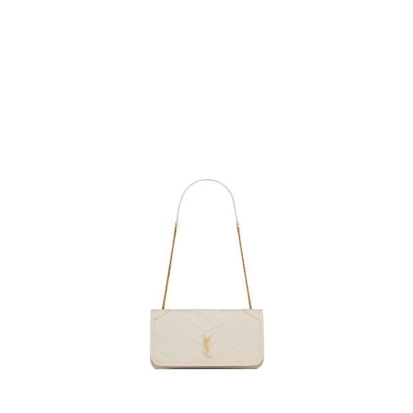 Ivory Saint Laurent Niki Chain Pouch in Vintage Leather, White | Clutch Bags