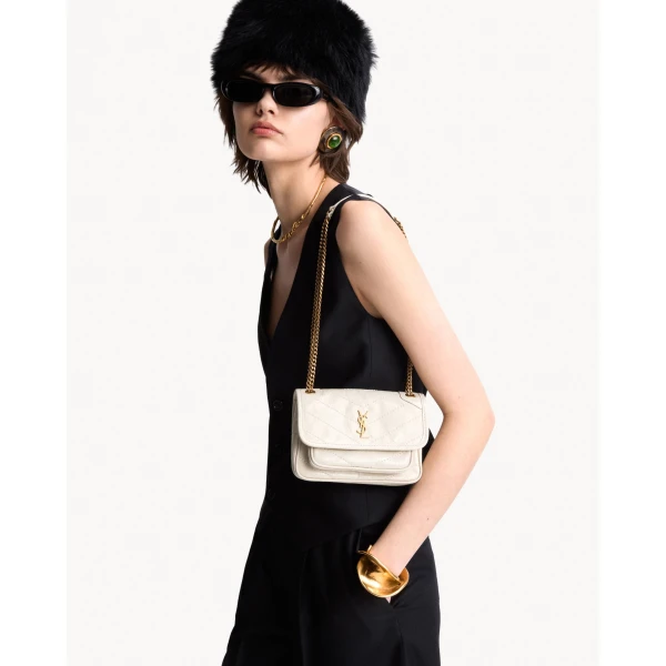 White Saint Laurent Niki Mini in Vintage Leather, White, view 2 | Mini Bags