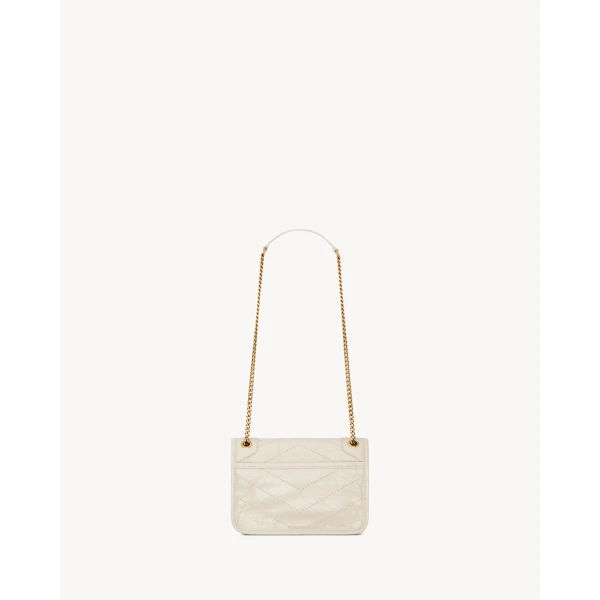 White Saint Laurent Niki Mini in Vintage Leather, White, view 3 | Mini Bags
