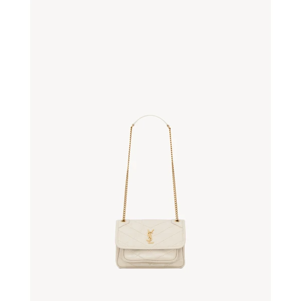 White Saint Laurent Niki Mini in Vintage Leather, White | Mini Bags