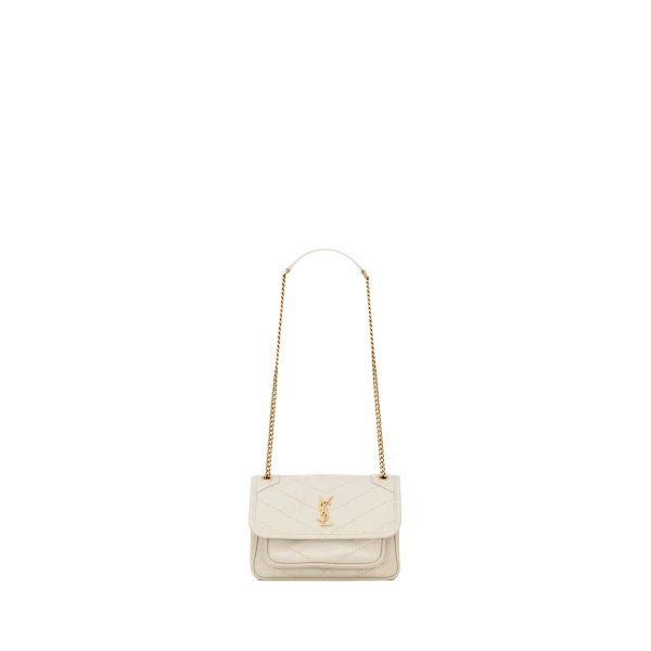 White Saint Laurent Niki Mini in Vintage Leather, White | Mini Bags