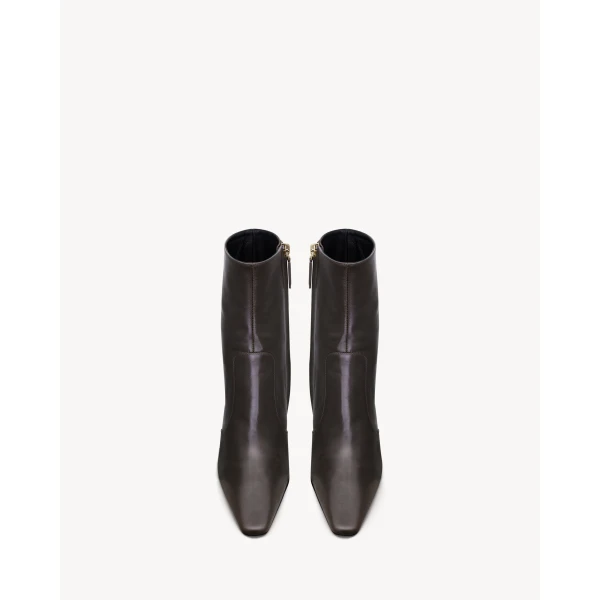 Brown Saint Laurent Opyum Booties in Smooth Leather, view 2 | Boots