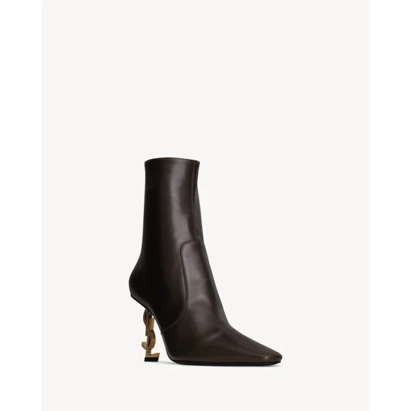Brown Saint Laurent Opyum Booties in Smooth Leather, view 4 | Boots
