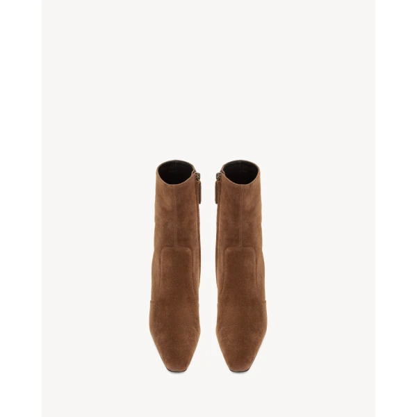 Brown Saint Laurent Opyum Booties in Suede, view 2 | Boots
