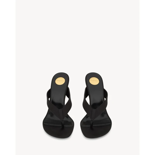 Black Saint Laurent Opyum Mules in Satin Crepe, Black, Spring Summer 2026, view 2 | Mules