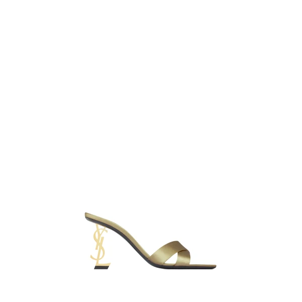Beige Saint Laurent Opyum Mules in Satin Crepe, Grain Beige | Mules