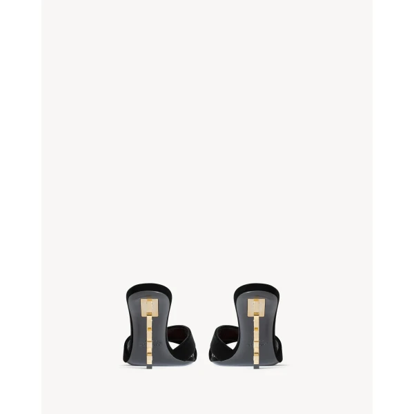 Black Saint Laurent Opyum Mules in Velvet, Black, view 3 | Mules