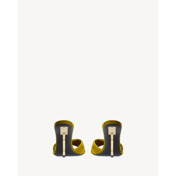 Yellow Saint Laurent Opyum Mules in Velvet, French Mustard, view 3 | Mules