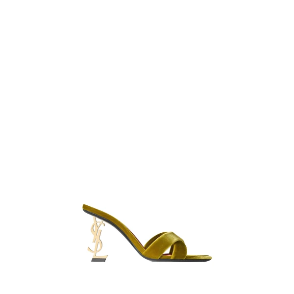 Yellow Saint Laurent Opyum Mules in Velvet, French Mustard | Mules