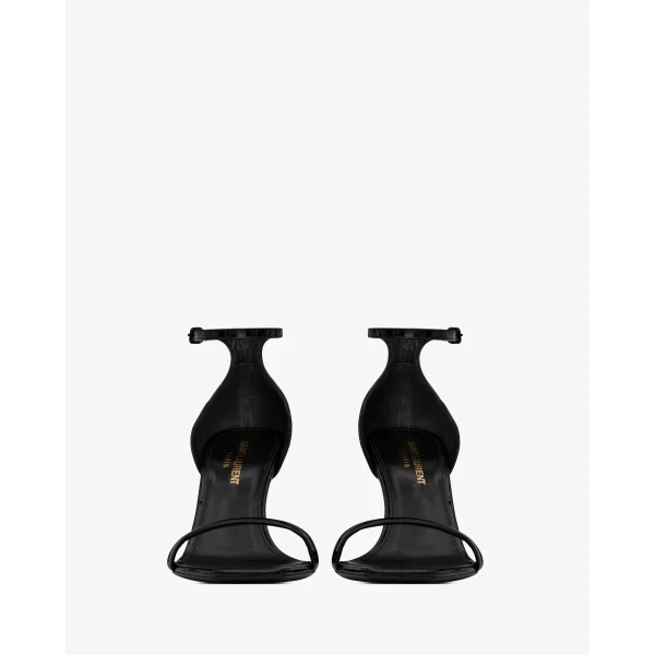 Black Saint Laurent Opyum Sandals in Patent Leather, Black, 85 mm, view 2 | Sandals