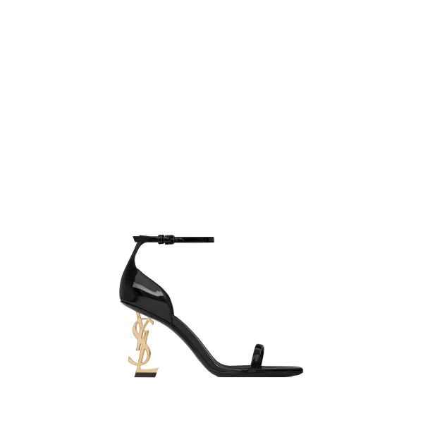 Black Saint Laurent Opyum Sandals in Patent Leather, Black, 85 mm | Sandals