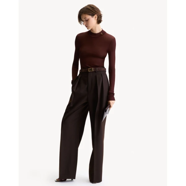 Beige Saint Laurent Oversized Pants in Brushed Wool Flannel, view 2 | Tailored pants