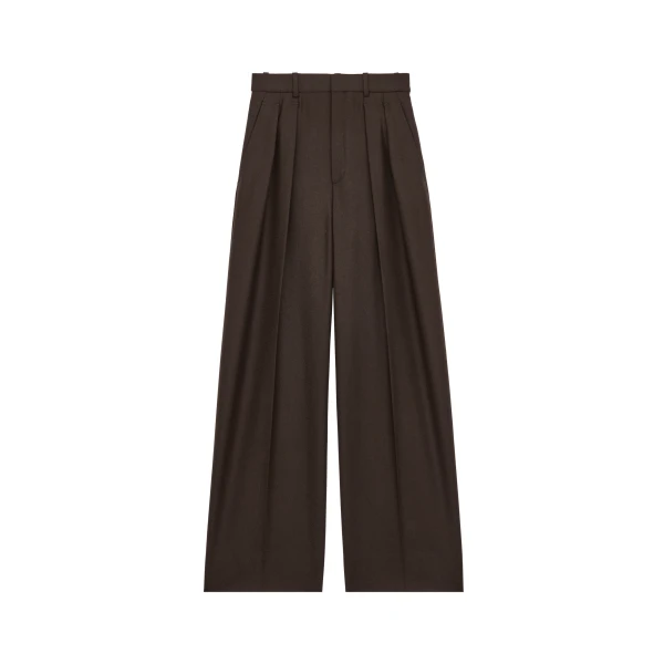 Beige Saint Laurent Oversized Pants in Brushed Wool Flannel | Tailored pants