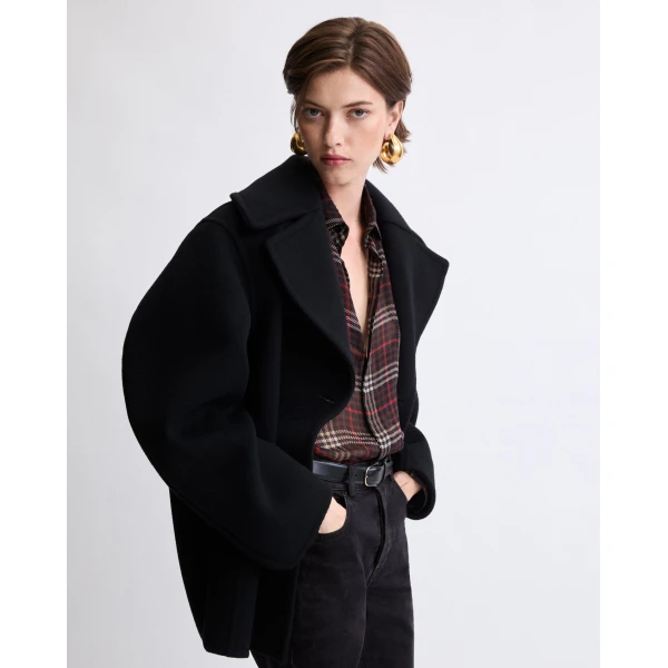 Black Saint Laurent Peacoat in Wool, view 2 | Wool Coat