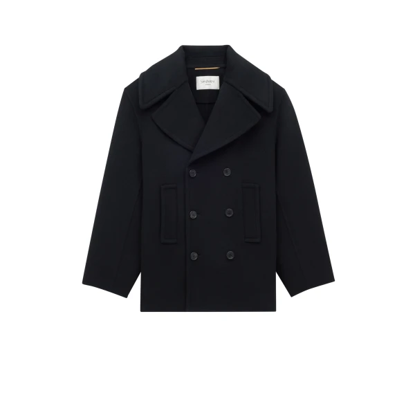 Black Saint Laurent Peacoat in Wool | Wool Coat