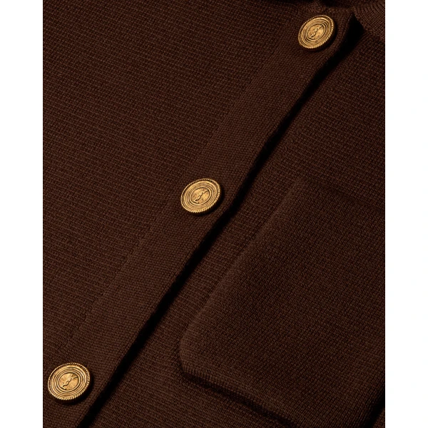 Beige Saint Laurent Polo Cardigan in Wool, Ebene, view 3 | Cardigan