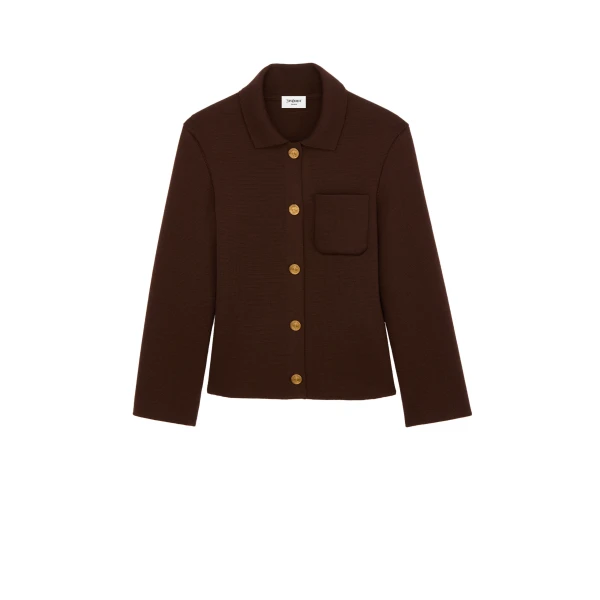 Beige Saint Laurent Polo Cardigan in Wool, Ebene | Cardigan