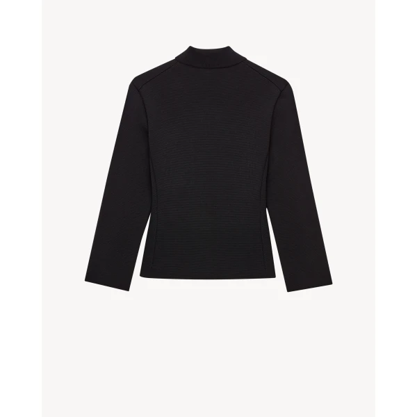 Black Saint Laurent Polo Cardigan in Wool, Noir, view 2 | Cardigan