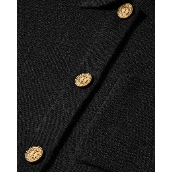 Black Saint Laurent Polo Cardigan in Wool, Noir, view 3 | Cardigan