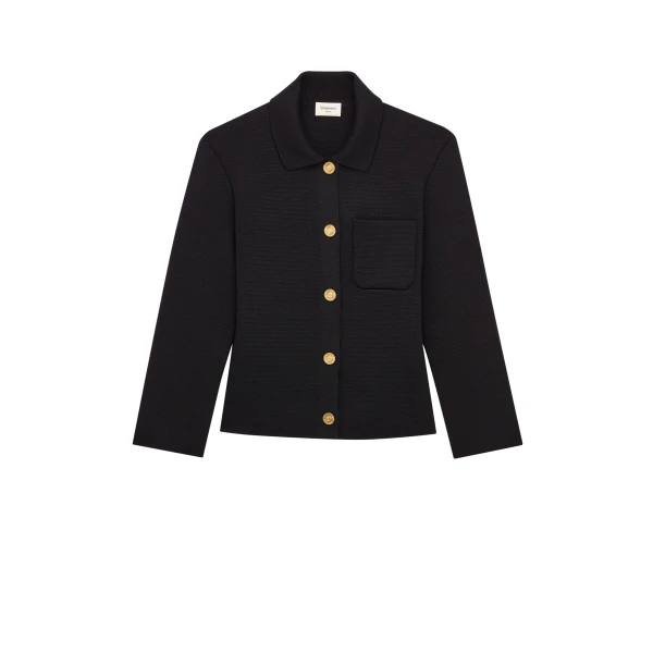 Black Saint Laurent Polo Cardigan in Wool, Noir | Cardigan