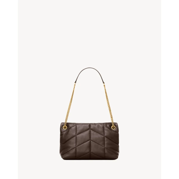 Brown Saint Laurent Puffer Small in Lambskin, Arabica, view 2 | Shoulder & Crossbody Bags