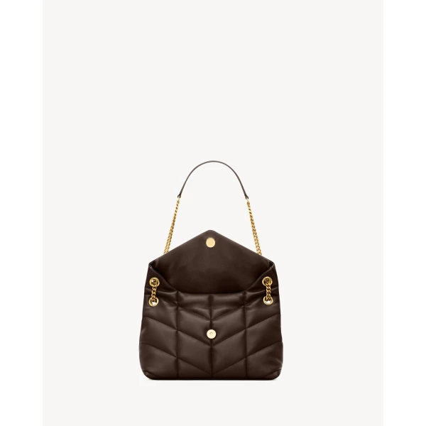 Brown Saint Laurent Puffer Small in Lambskin, Arabica, view 4 | Shoulder & Crossbody Bags