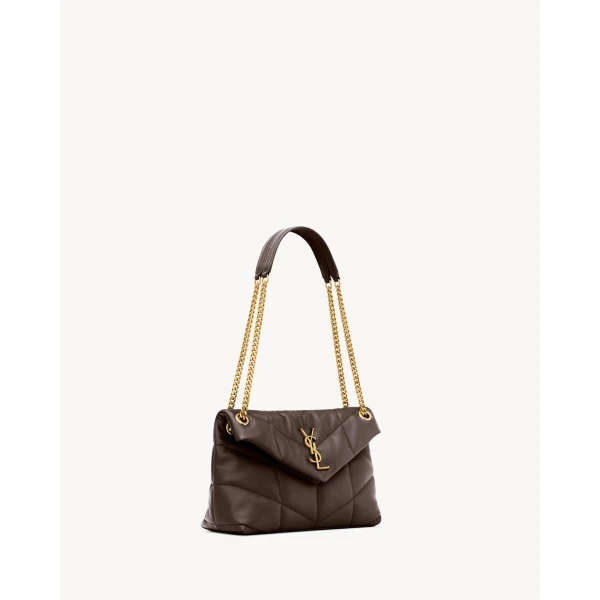 Brown Saint Laurent Puffer Small in Lambskin, Arabica, view 5 | Shoulder & Crossbody Bags