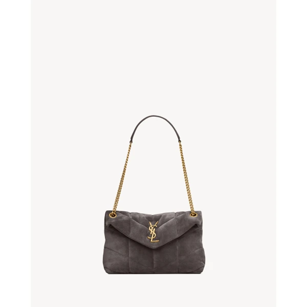 Grey Saint Laurent Puffer Small in Suede, Urban Grey | Shoulder & Crossbody Bags