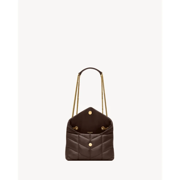 Brown Saint Laurent Puffer Toy in Lambskin, view 4 | Mini Bags