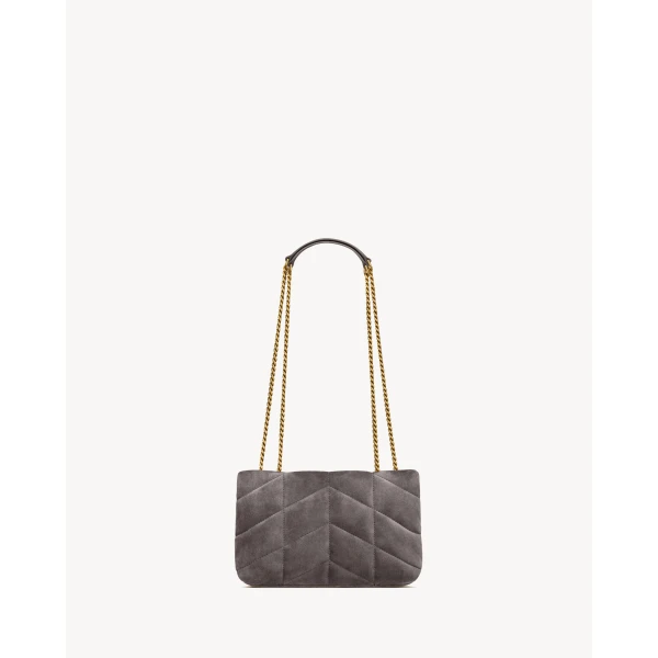 Grey Saint Laurent Puffer Toy in Suede, view 2 | Mini Bags