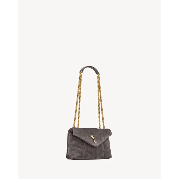 Grey Saint Laurent Puffer Toy in Suede, view 5 | Mini Bags