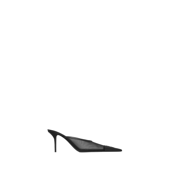 Black Saint Laurent Renée Mules in Mesh, Black | Mules
