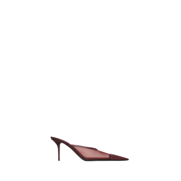 Red Saint Laurent Renée Mules in Mesh, Vintage Bordeaux | Mules