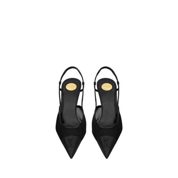Black Saint Laurent Renée Slingback Pumps in Mesh, Black | Heels
