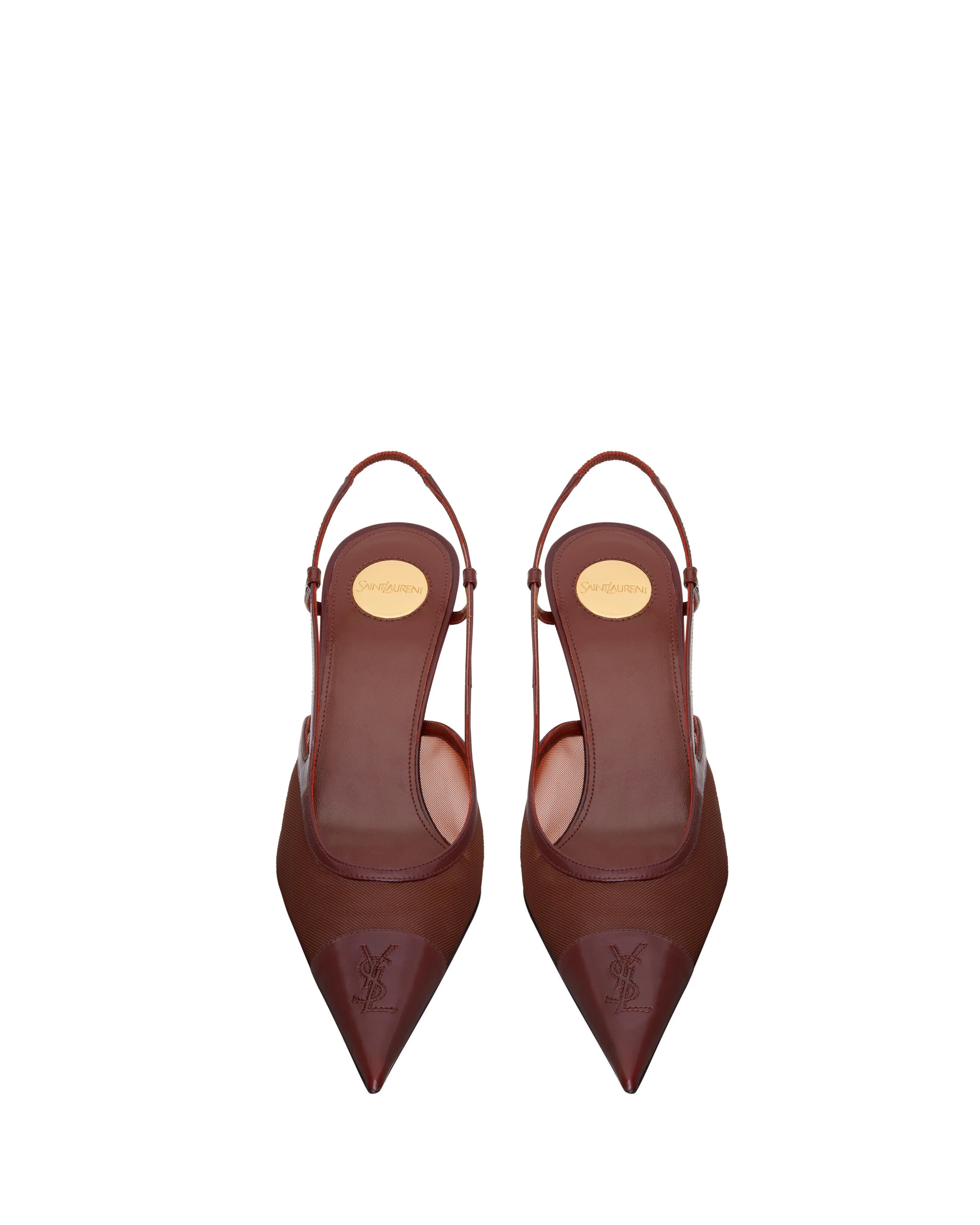 Saint Laurent Renée Slingback Pumps in Mesh, Vintage Bordeaux Red Saint Laurent Renée Slingback Pumps in Mesh, Vintage Bordeaux | Heels