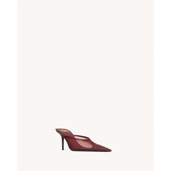 Red Saint Laurent Renée Mules in Mesh, Vintage Bordeaux, view 3 | Mules