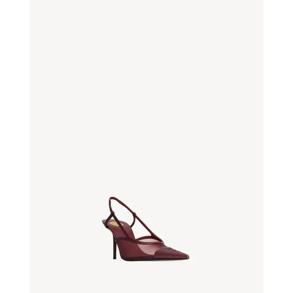 Red Saint Laurent Renée Slingback Pumps in Mesh, Vintage Bordeaux, view 3 | Heels
