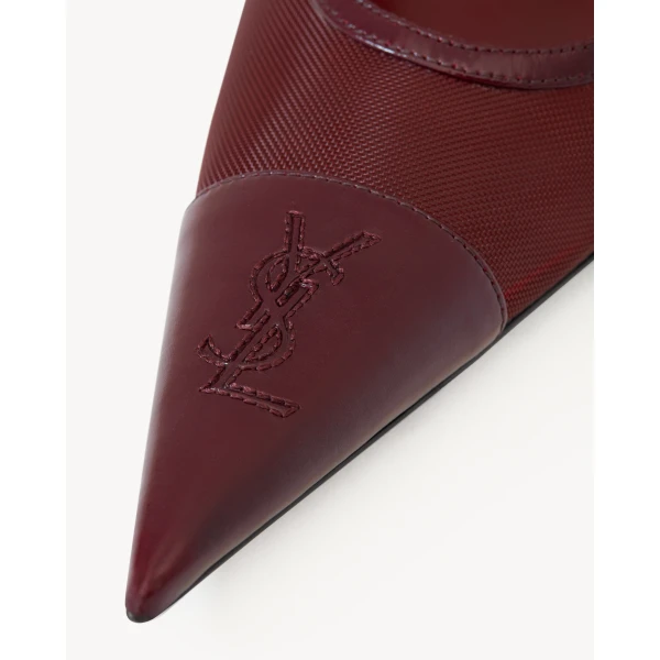 Red Saint Laurent Renée Slingback Pumps in Mesh, Vintage Bordeaux, view 4 | Heels