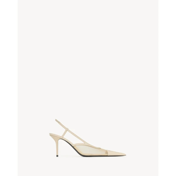 White Saint Laurent Renée Slingback Pumps in Mesh, White, view 2 | Heels