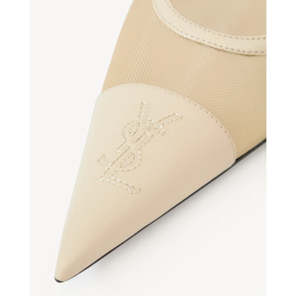 White Saint Laurent Renée Slingback Pumps in Mesh, White, view 4 | Heels